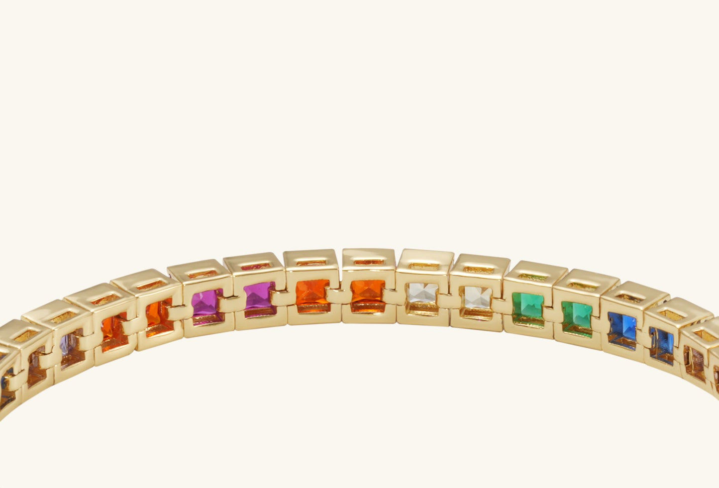 Side view of 14K rainbow diamond bracelet with colorful gemstones