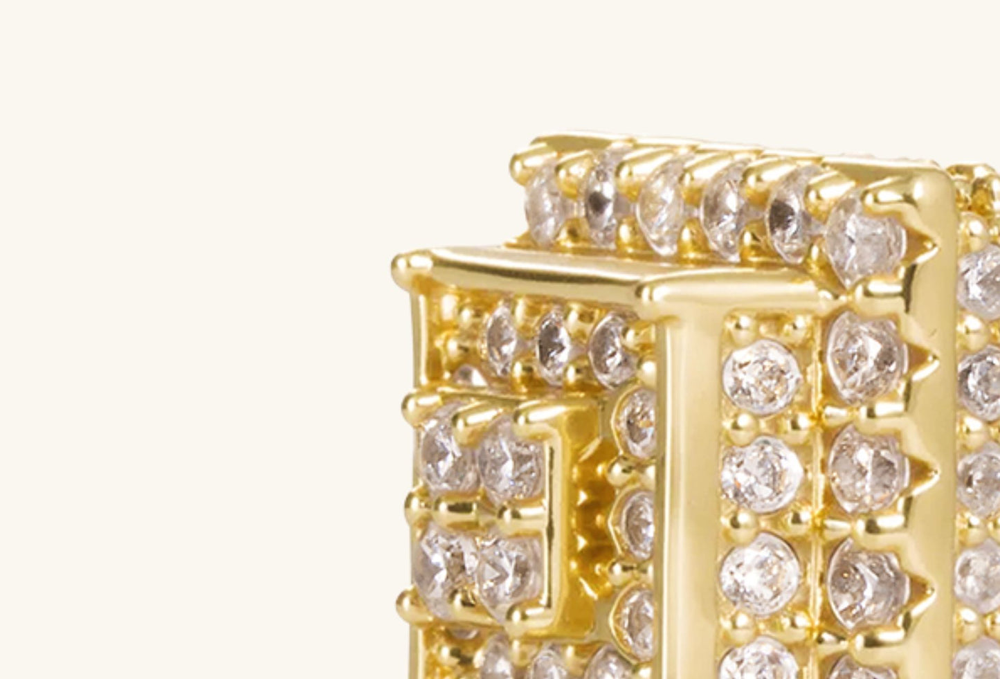 Side close-up detail of BuzzBloom 14K Square Flower-Head Diamond Stud Earrings highlighting 3D design
