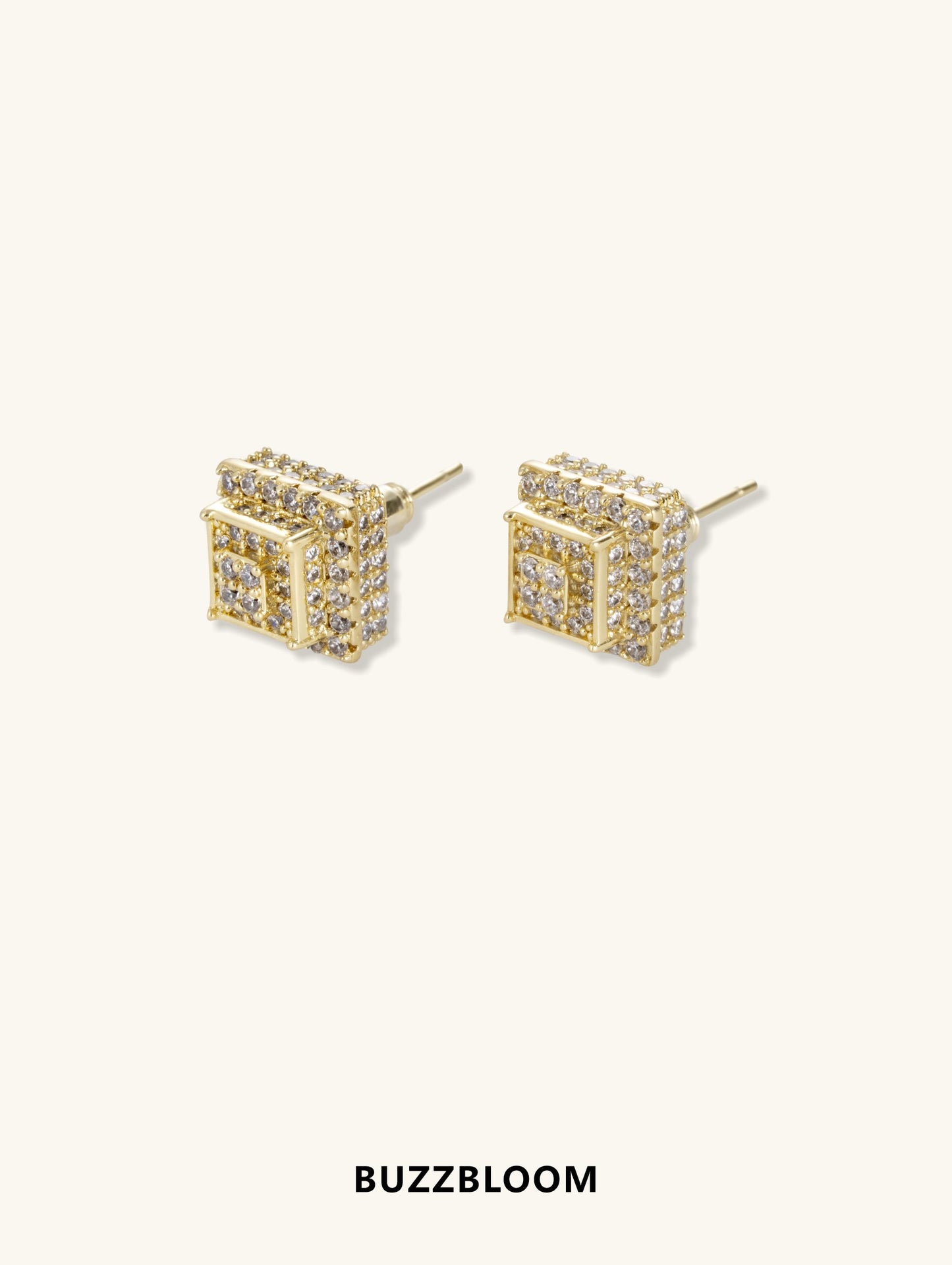 BuzzBloom 14K Square Flower-Head Diamond Stud Earrings front view