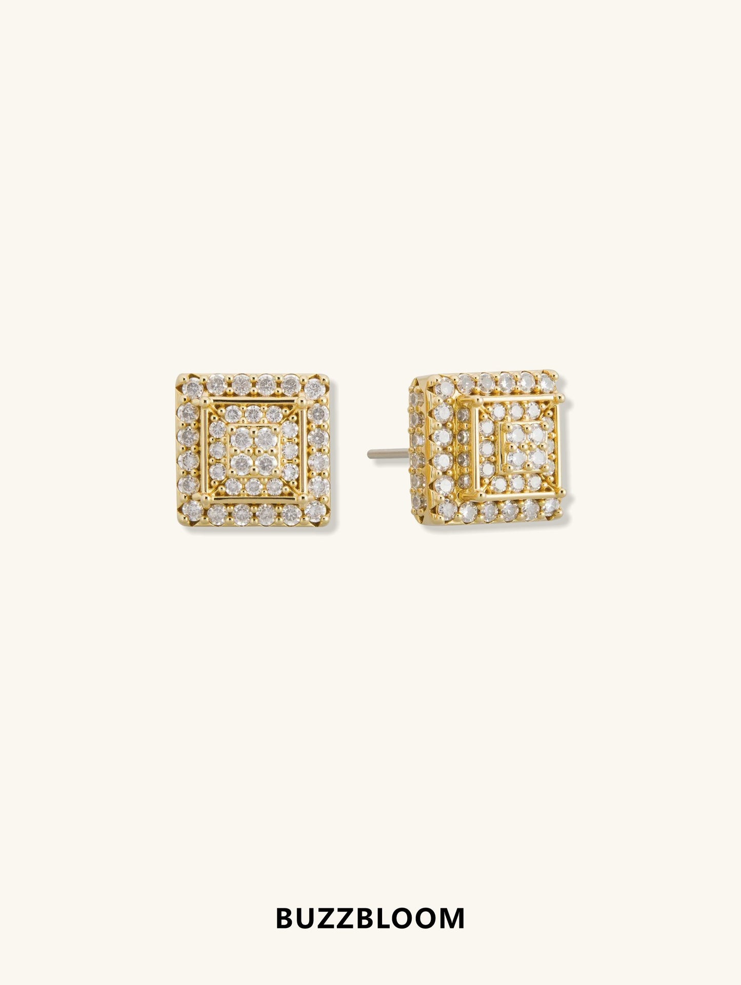 Top view of BuzzBloom 14K Square Flower-Head Diamond Stud Earrings