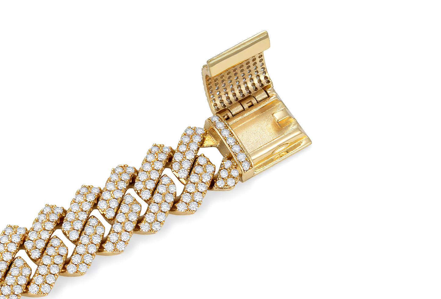 Secure clasp detail of 14mm Diamond 14K Cuban Chain Necklace