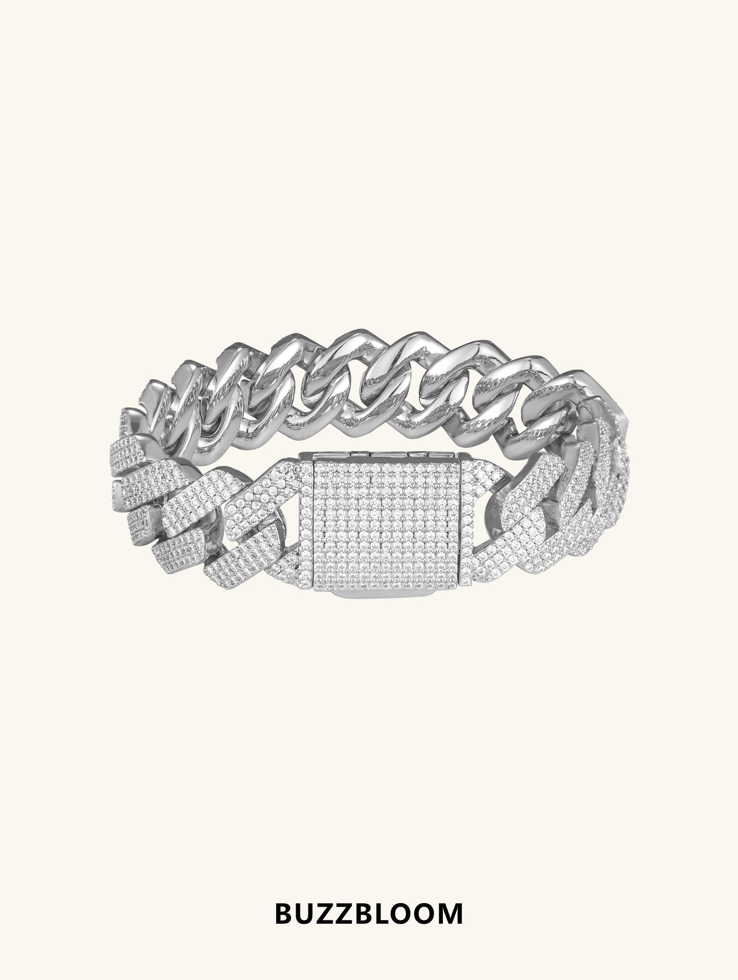 Front view of 20mm Diamond 14K Cuban Bracelet with iced-out links