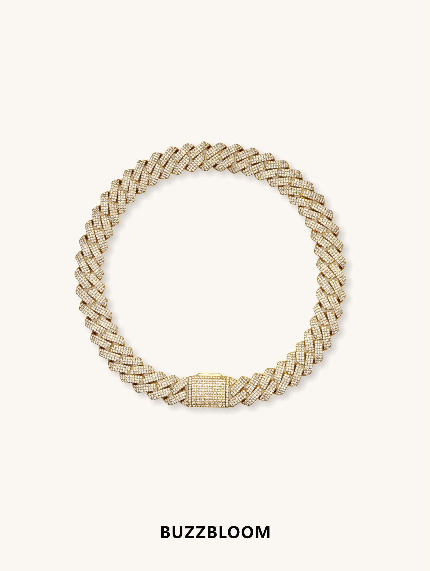 20mm Diamond 14K Cuban Chain front view with iced out links