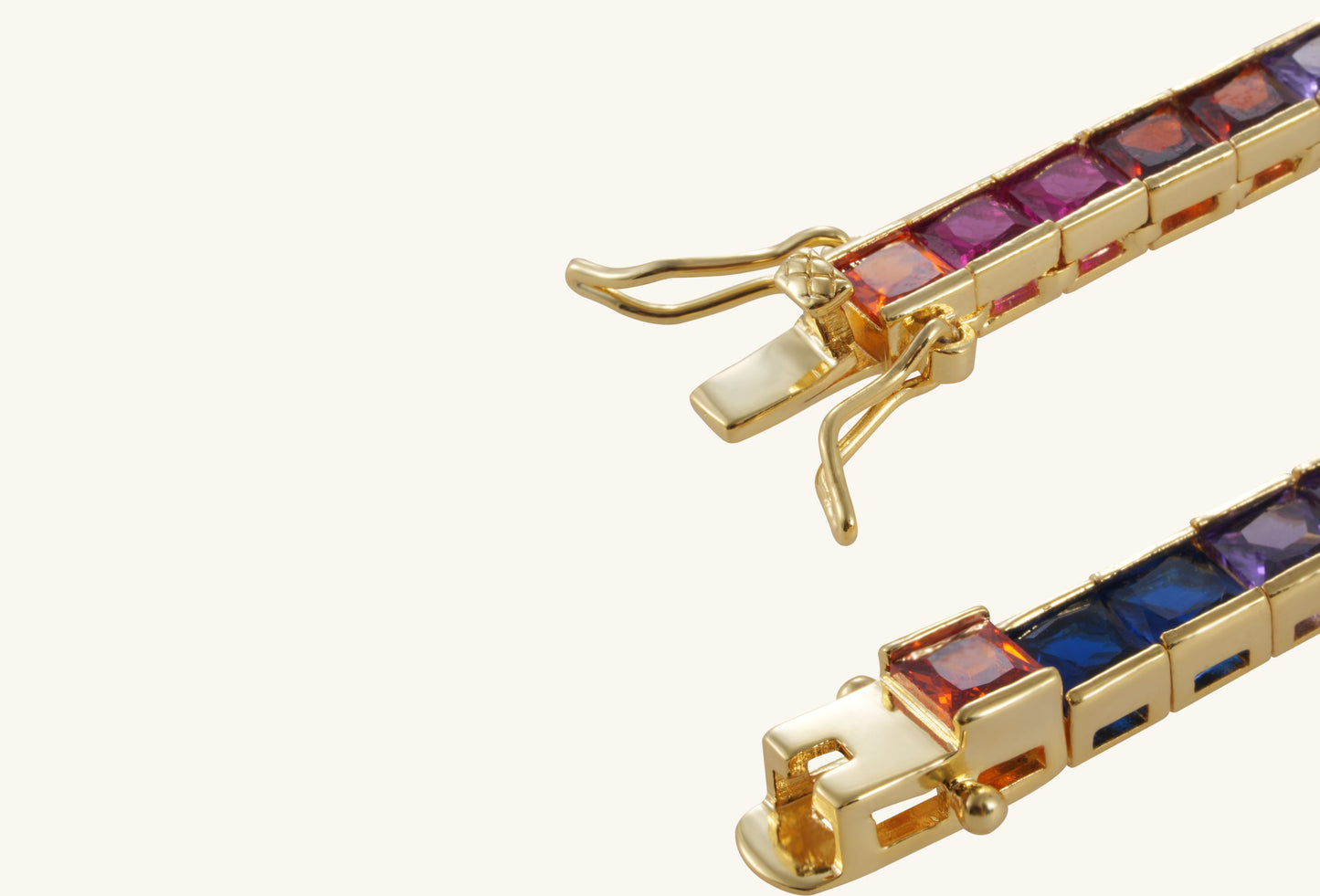 Buzzbloom 14K Rainbow Diamond Necklace close-up of rainbow square-cut stones