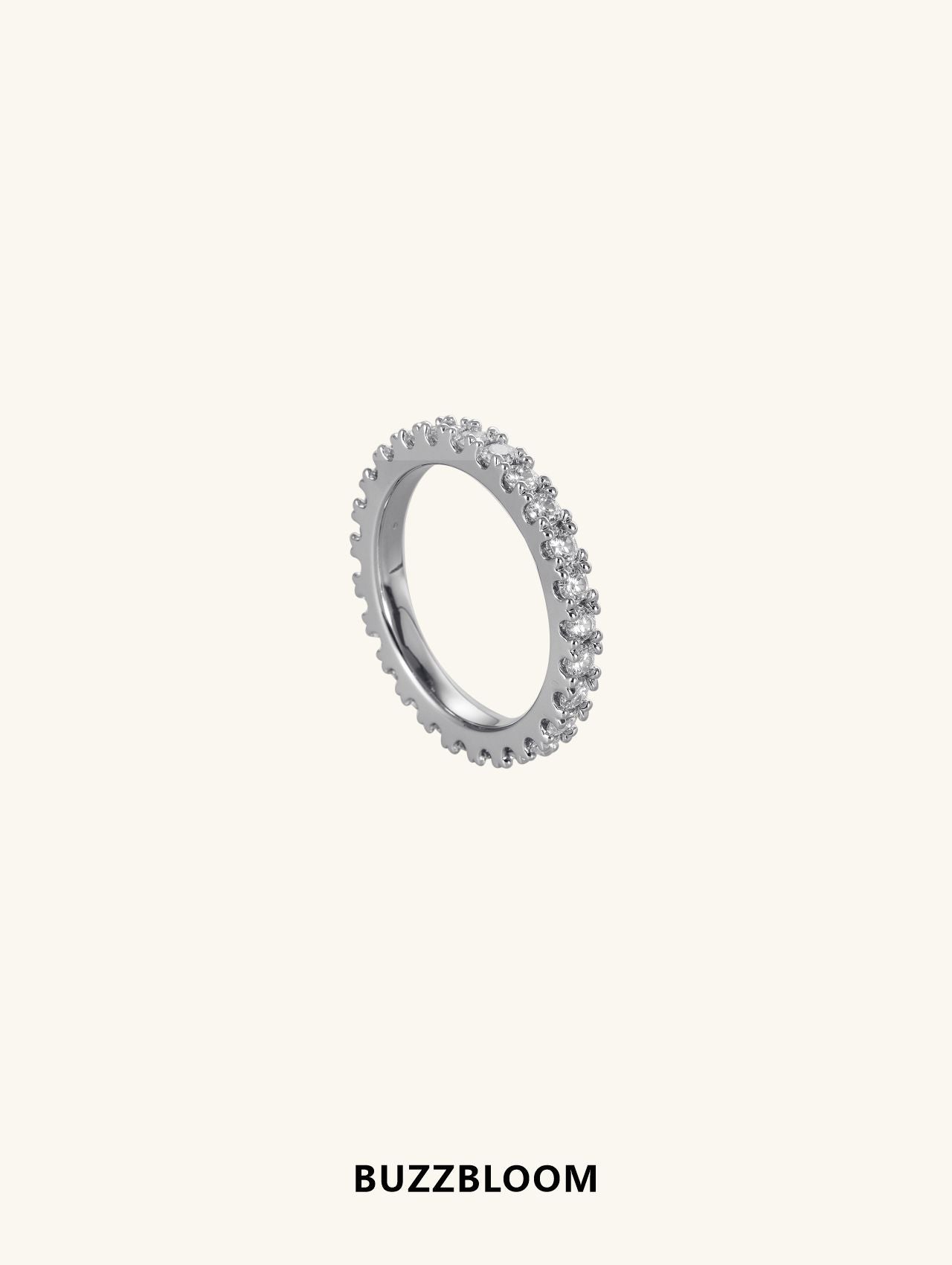 Buzzbloom 14K white gold slim pavé diamond band, angled view showcasing the fine sparkle and elegant profile.