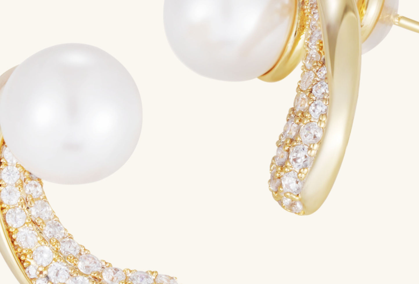 Detailed view of Australian White Shell Pearl 14K Diamond Stud Earrings by Buzzbloom, highlighting craftsmanship and lustrous pearls.