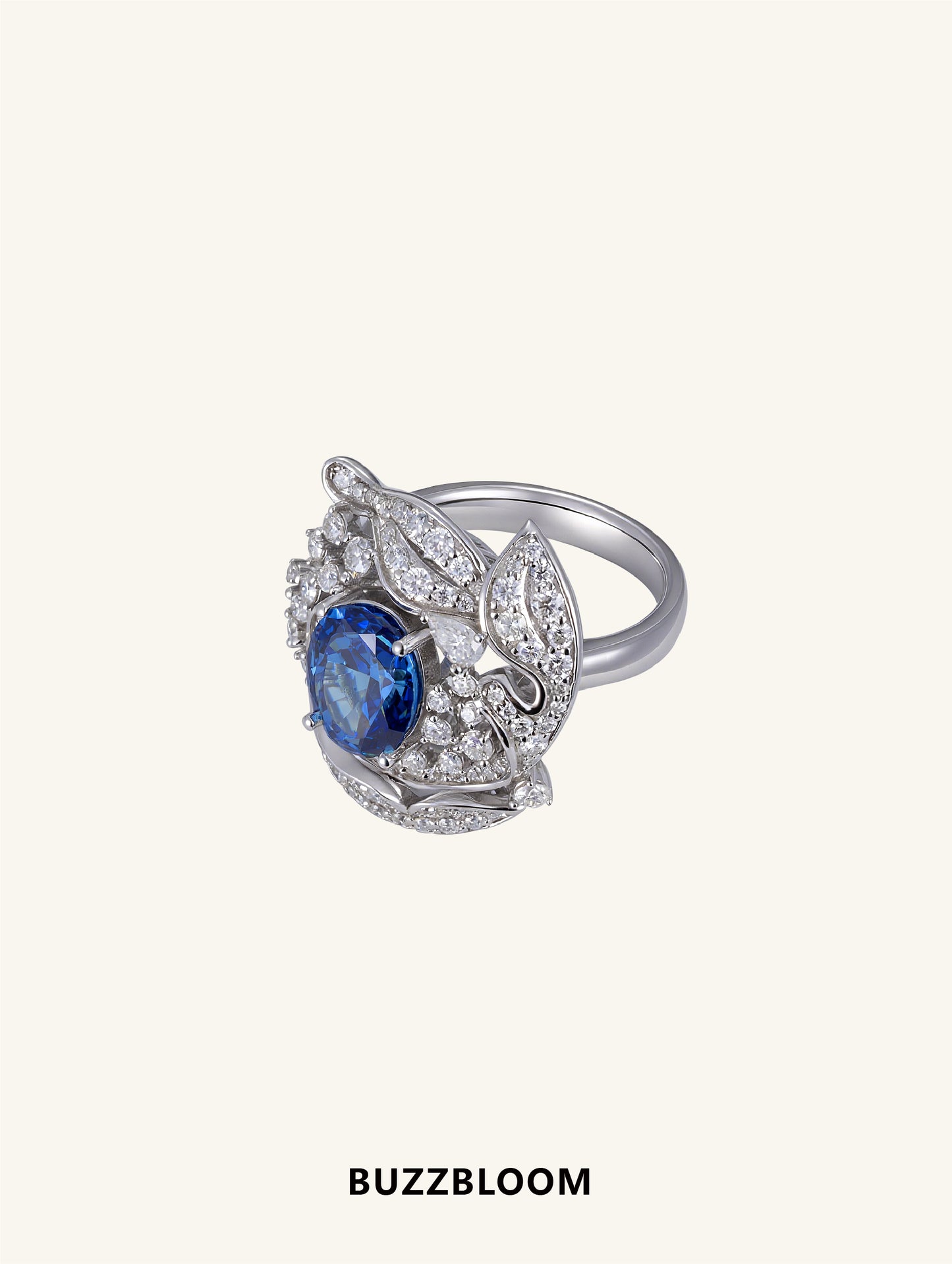Blue sapphire diamond ring front view – BuzzBloom Celestial Whirl