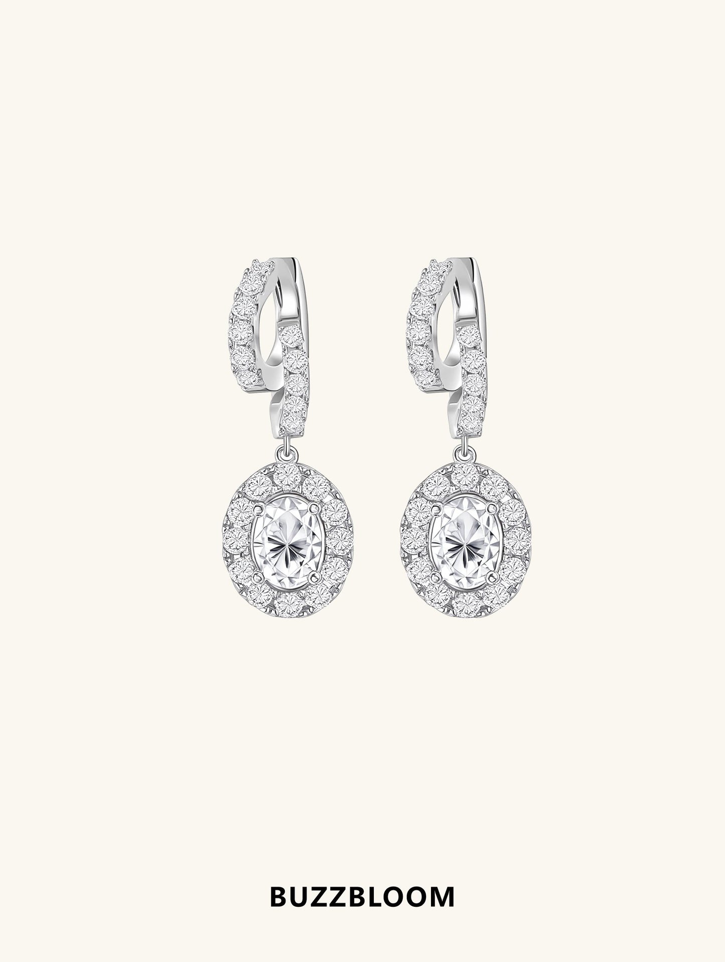 BUZZBLOOM Classic 14K Round Treasure Earrings front view in 14K gold with halo diamond design.