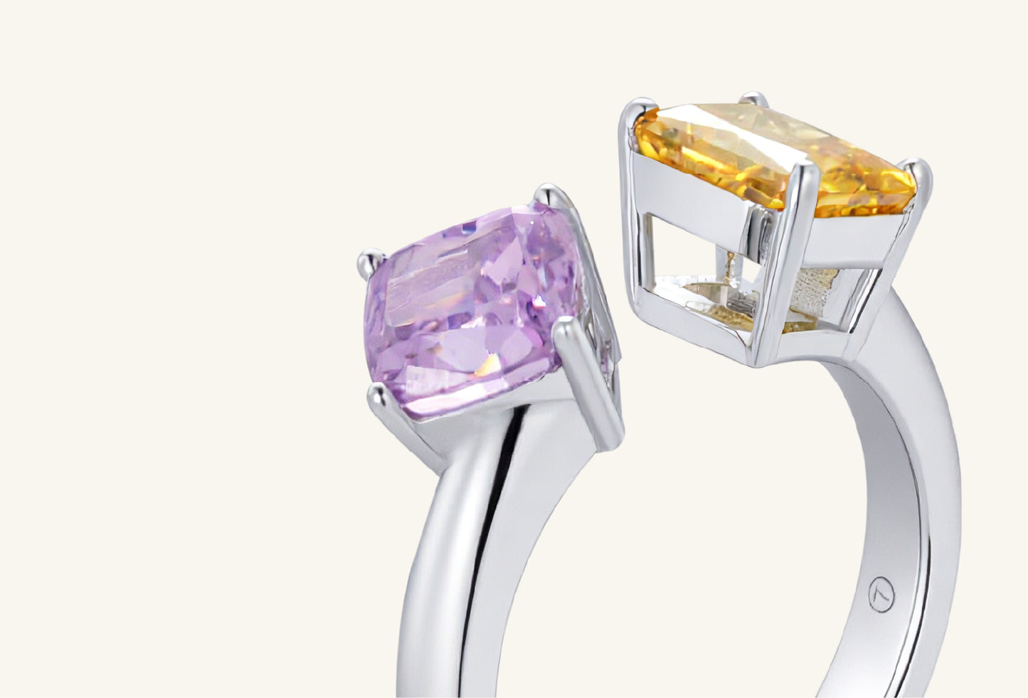 Detailed view of amethyst stone on BuzzBloom colorful ring
