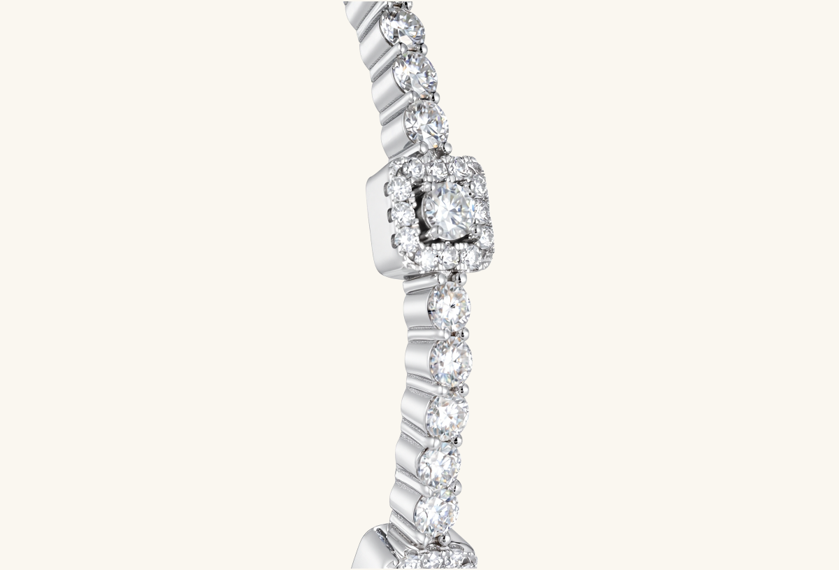 Close-up of BuzzBloom bracelet diamond setting and silver detailing