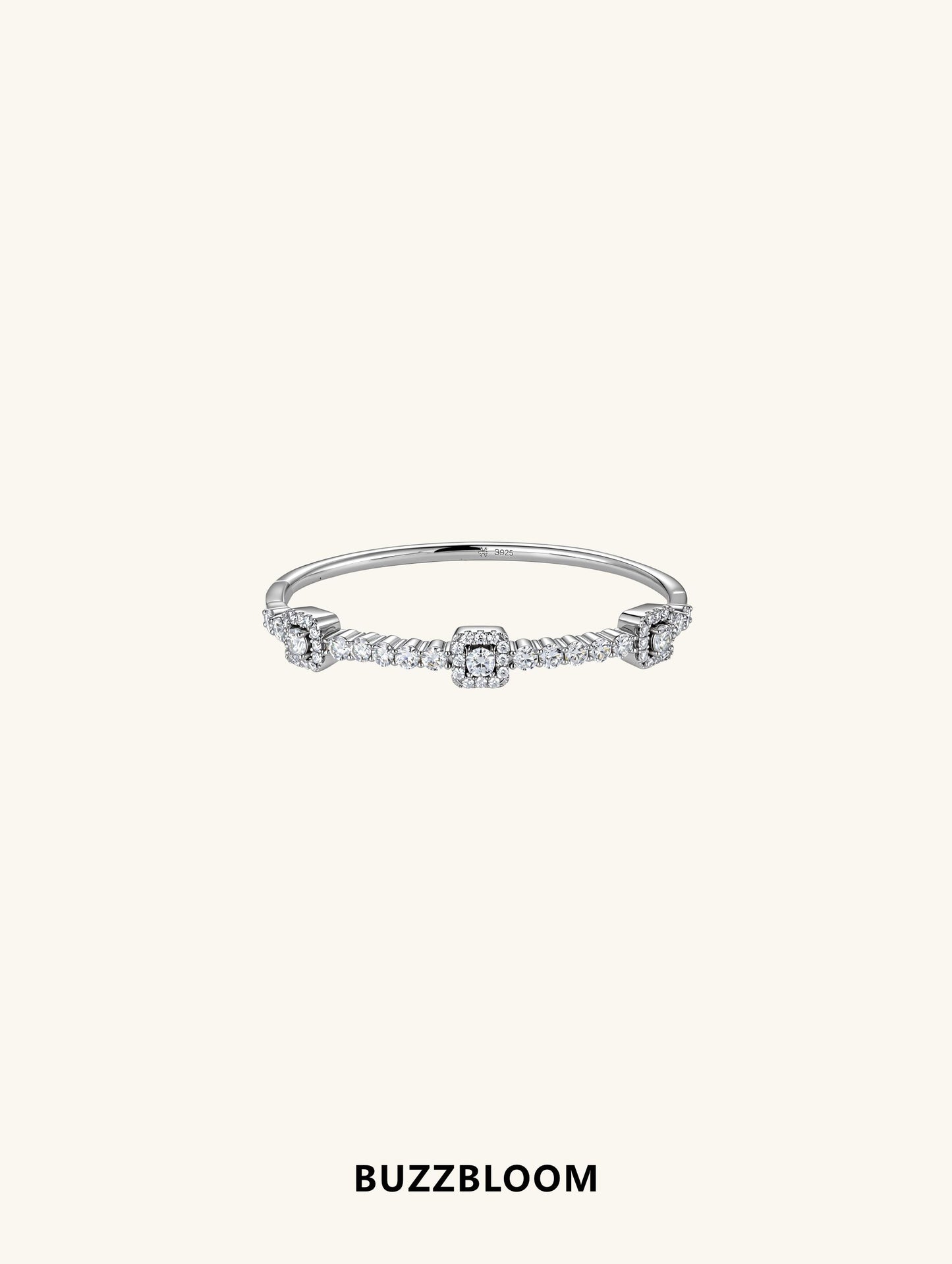 BuzzBloom diamond tennis bracelet front view in sterling silver with cubic zirconia stones