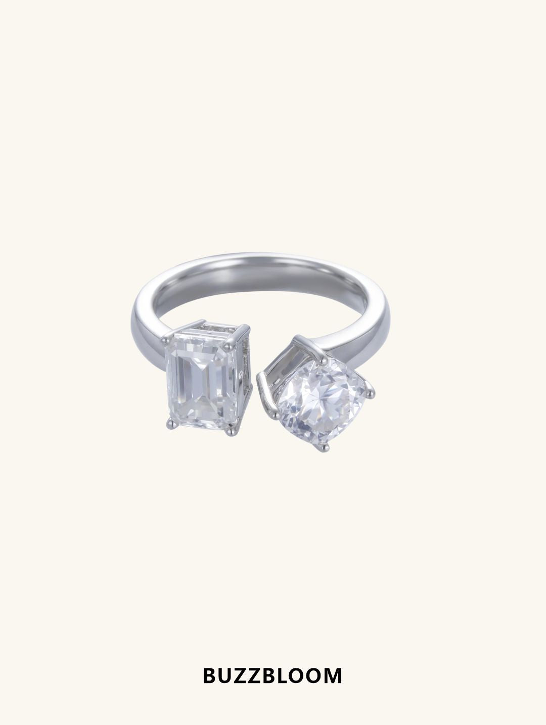 BuzzBloom Double Gemstone 14K Ring – front view with emerald and round-cut stones