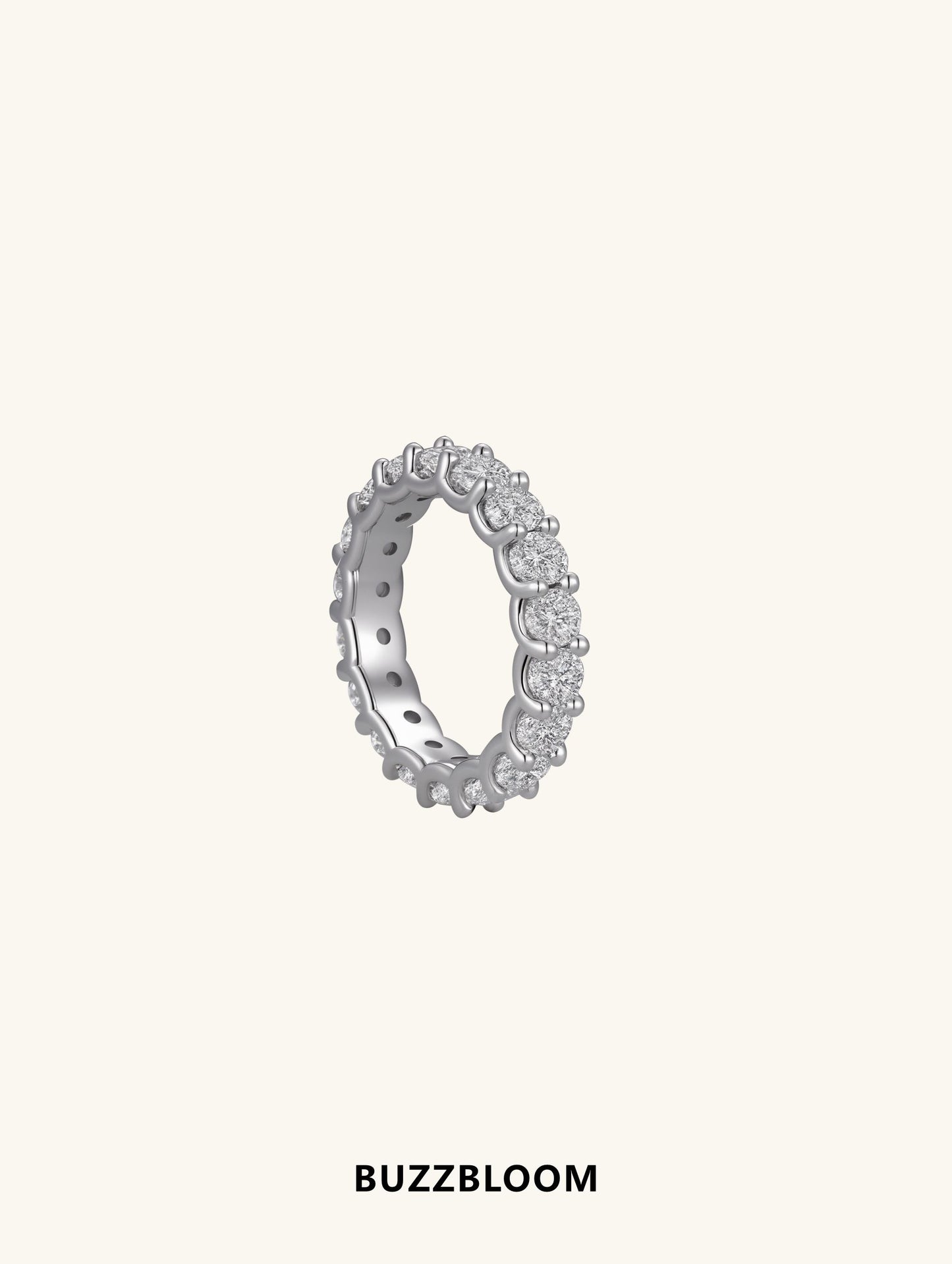Front view of BuzzBloom full eternity diamond band showing endless sparkle