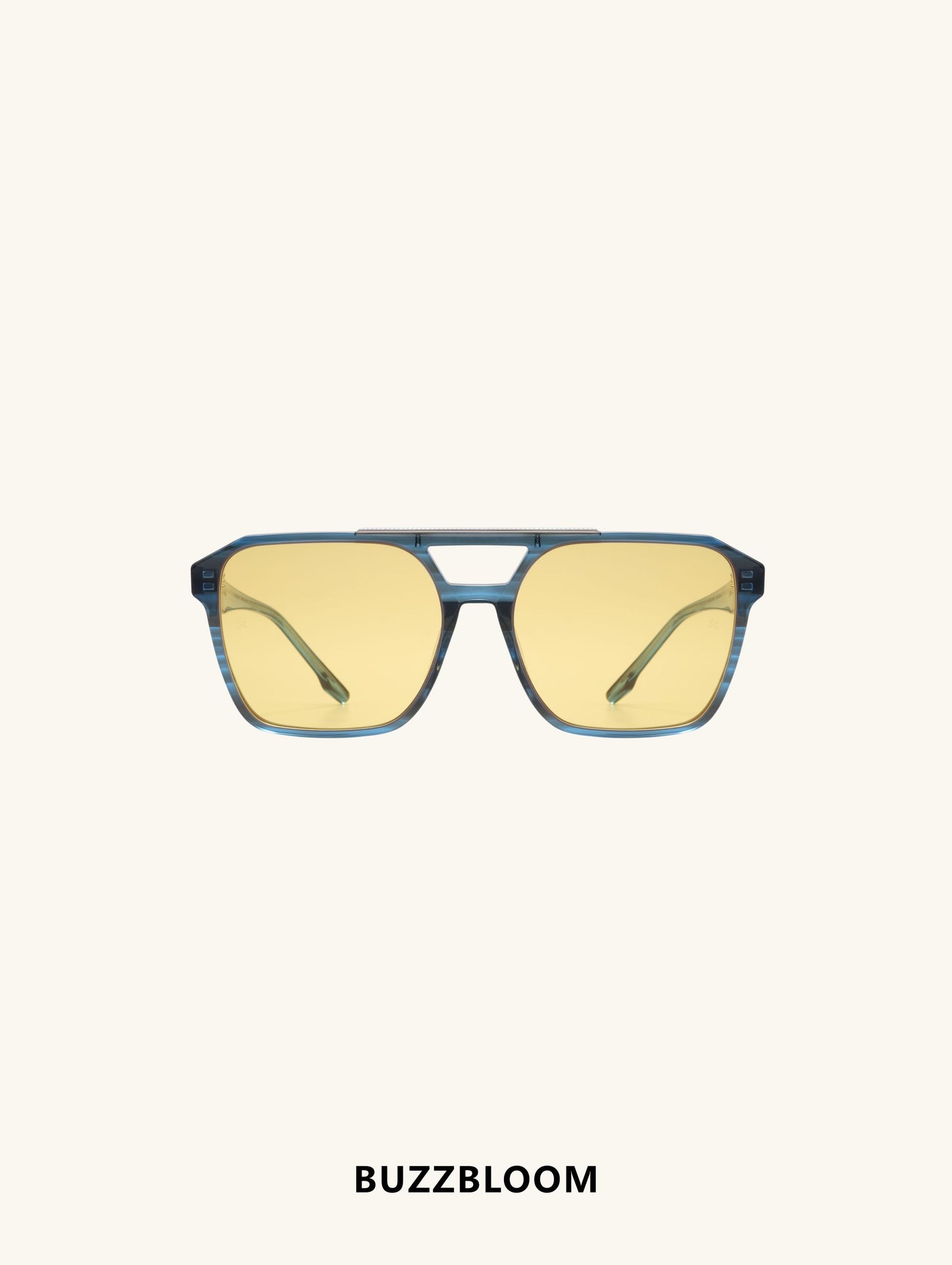BuzzBloom men’s square aviator sunglasses with dual-bridge, front view.