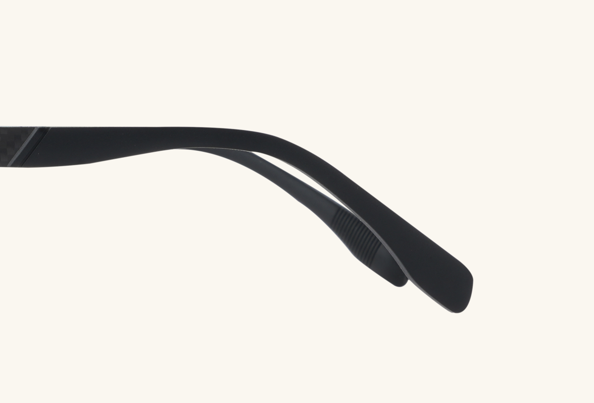 Macro shot of BuzzBloom sunglasses lens showing polarization and coating.