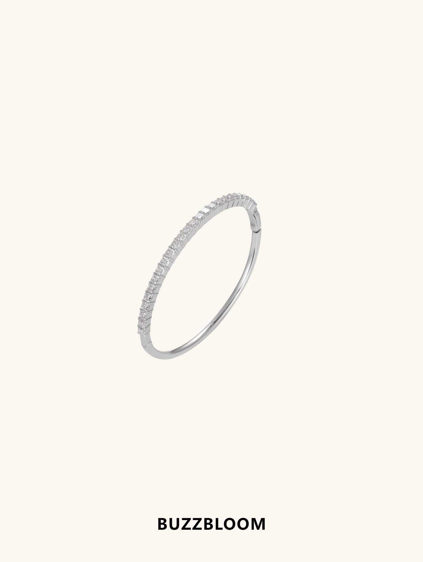 Elegant moissanite bangle tennis bracelet side angle on silver band