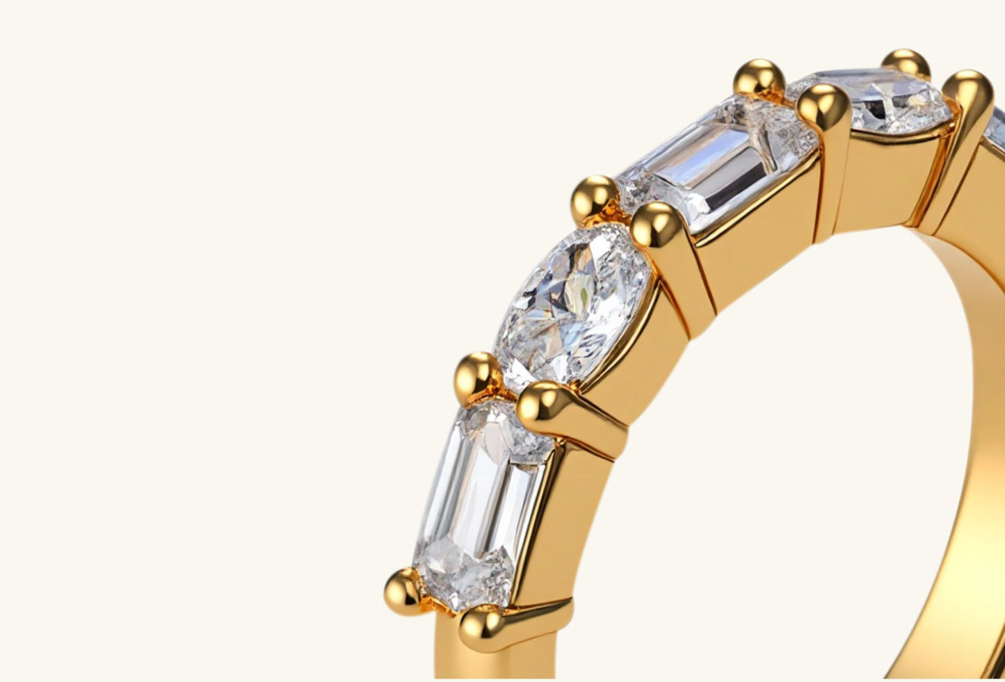 Artistic shadow shot of BuzzBloom oval moissanite ring on gold band