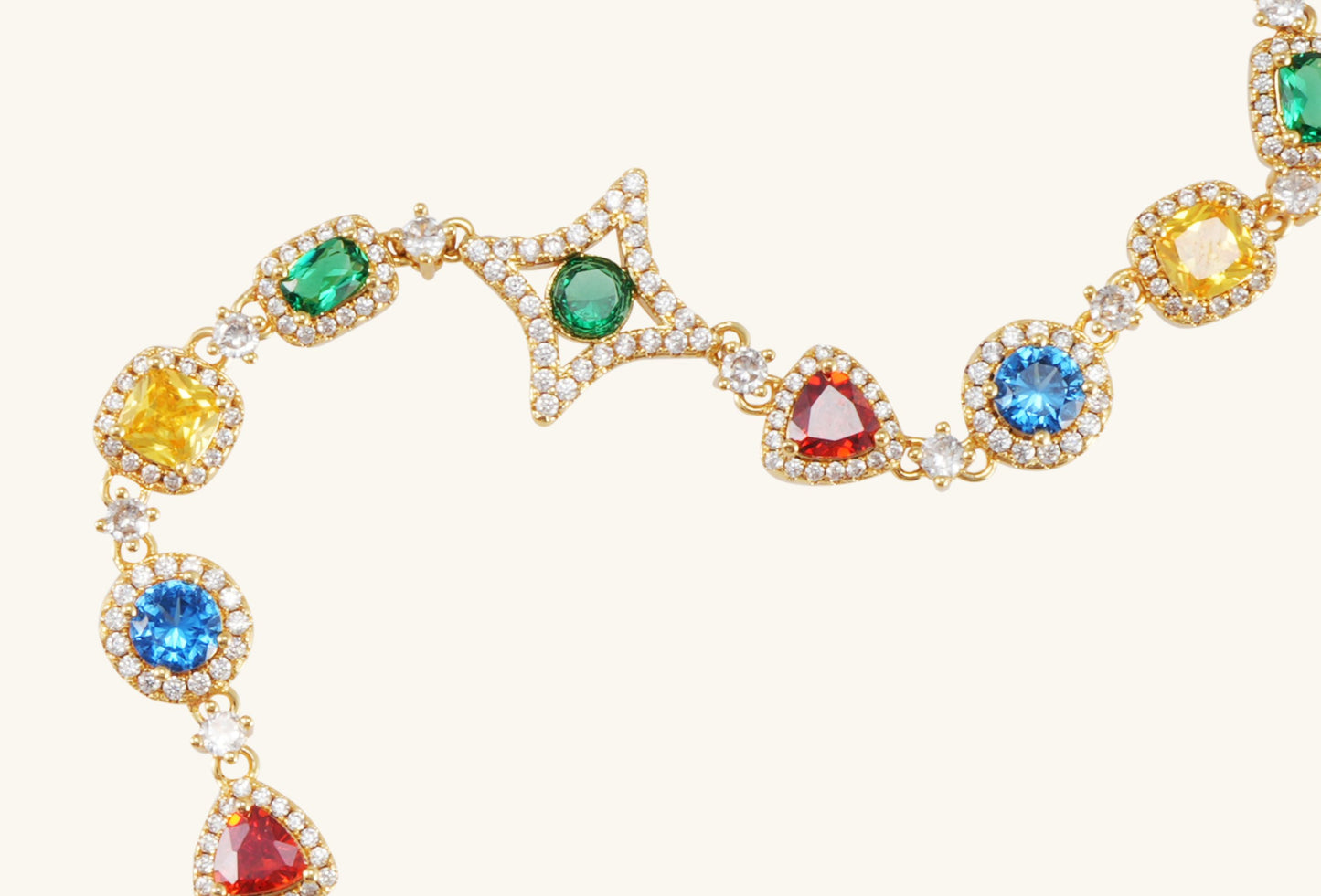 Close-up detail of diamond clasp on Multicolor 14K Gold Bracelet
