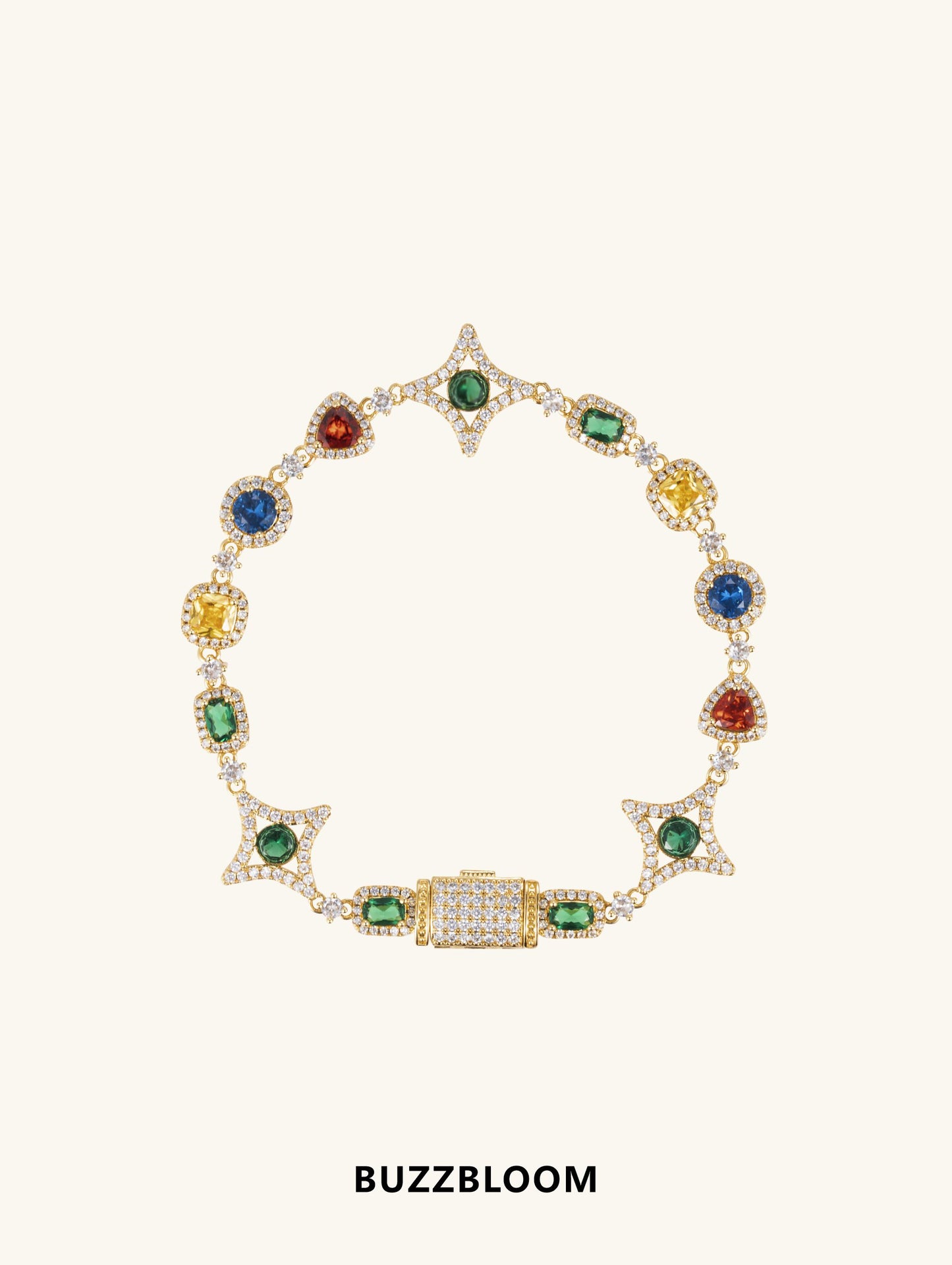 Overhead view of Multicolor Diamond 14K Gold Bracelet in 14K gold