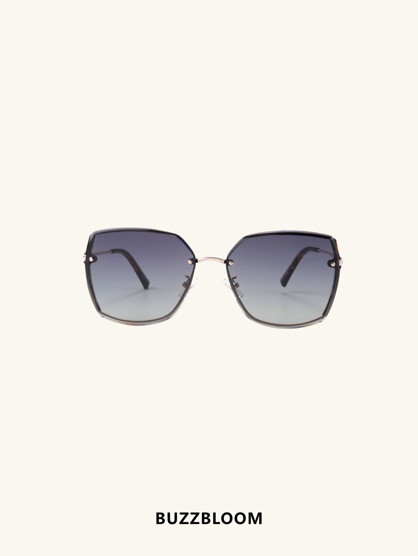 BuzzBloom oversized square sunglasses with gradient lenses, front view.