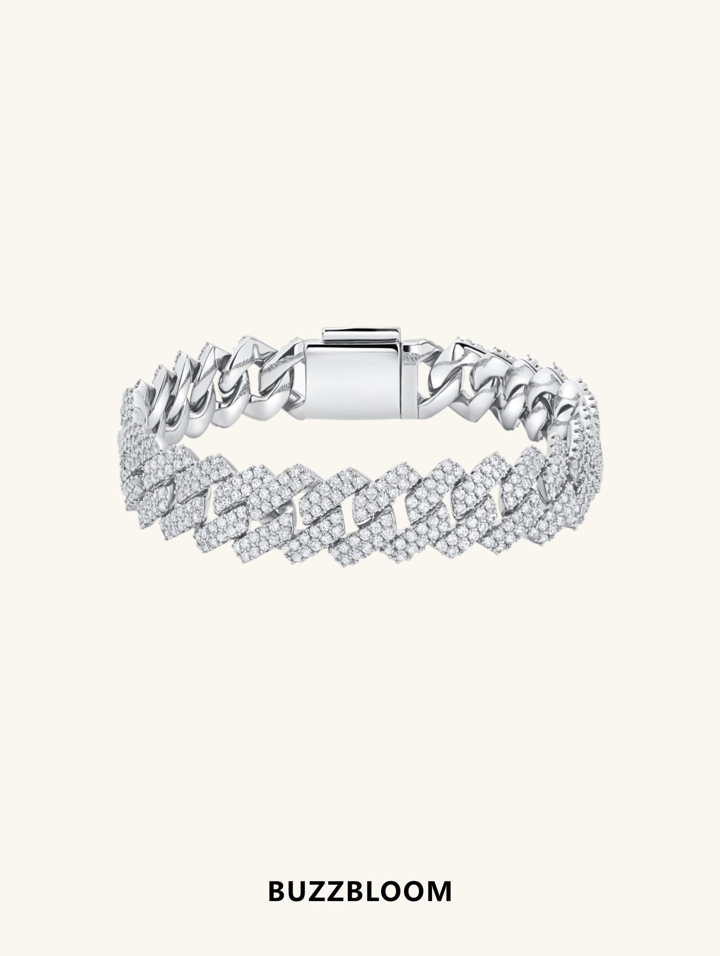 BuzzBloom pavé diamond Cuban link bracelet, front view.