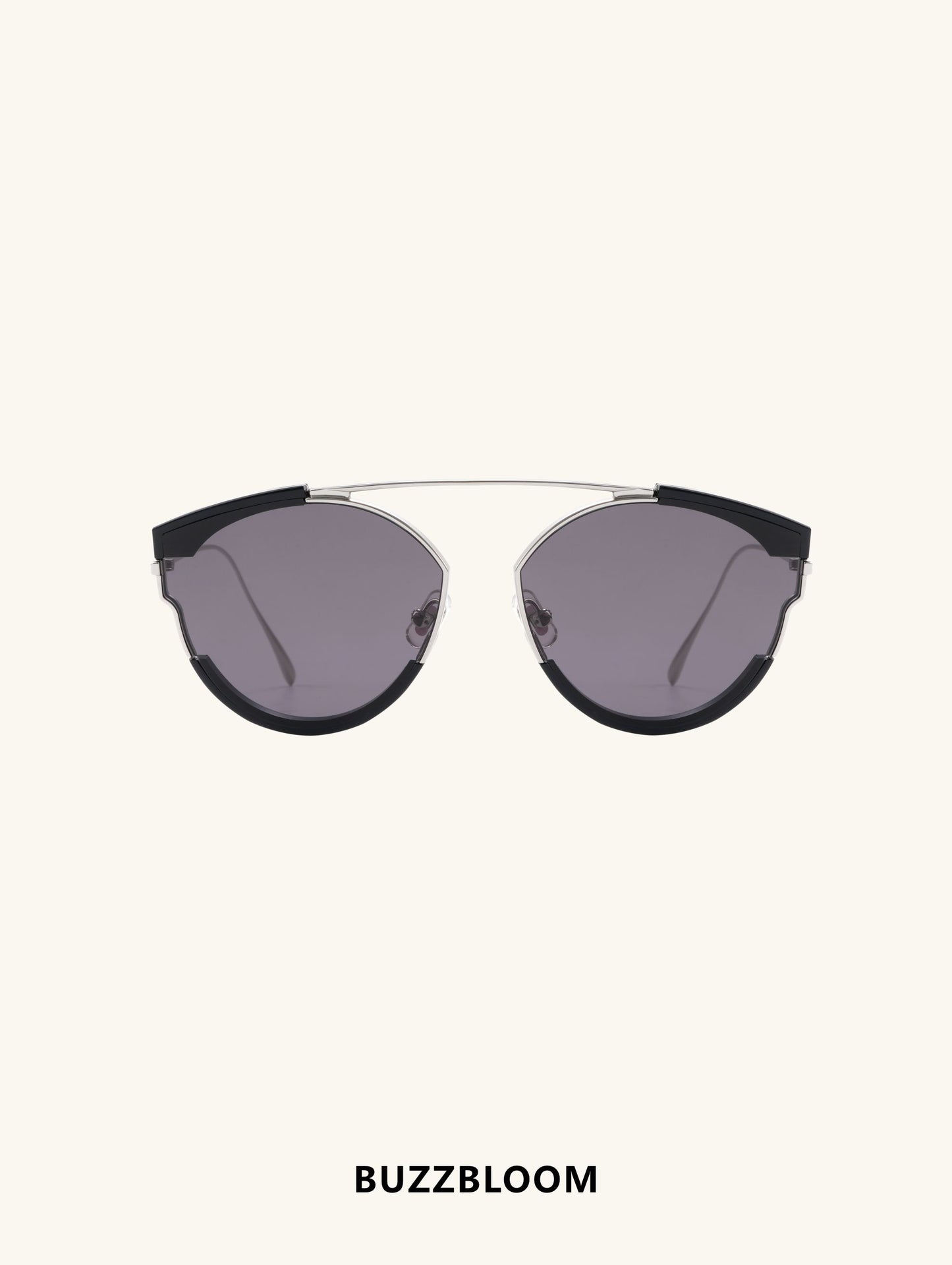 BuzzBloom round metal sunglasses with double-bridge, front view.