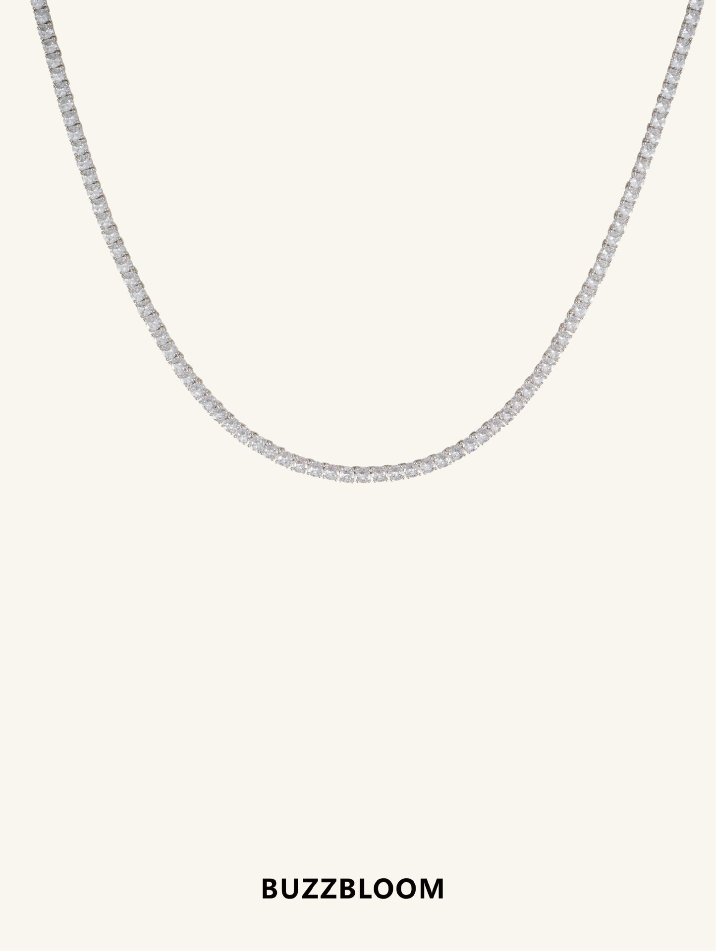 BuzzBloom silver tennis necklace minimalist diamond design