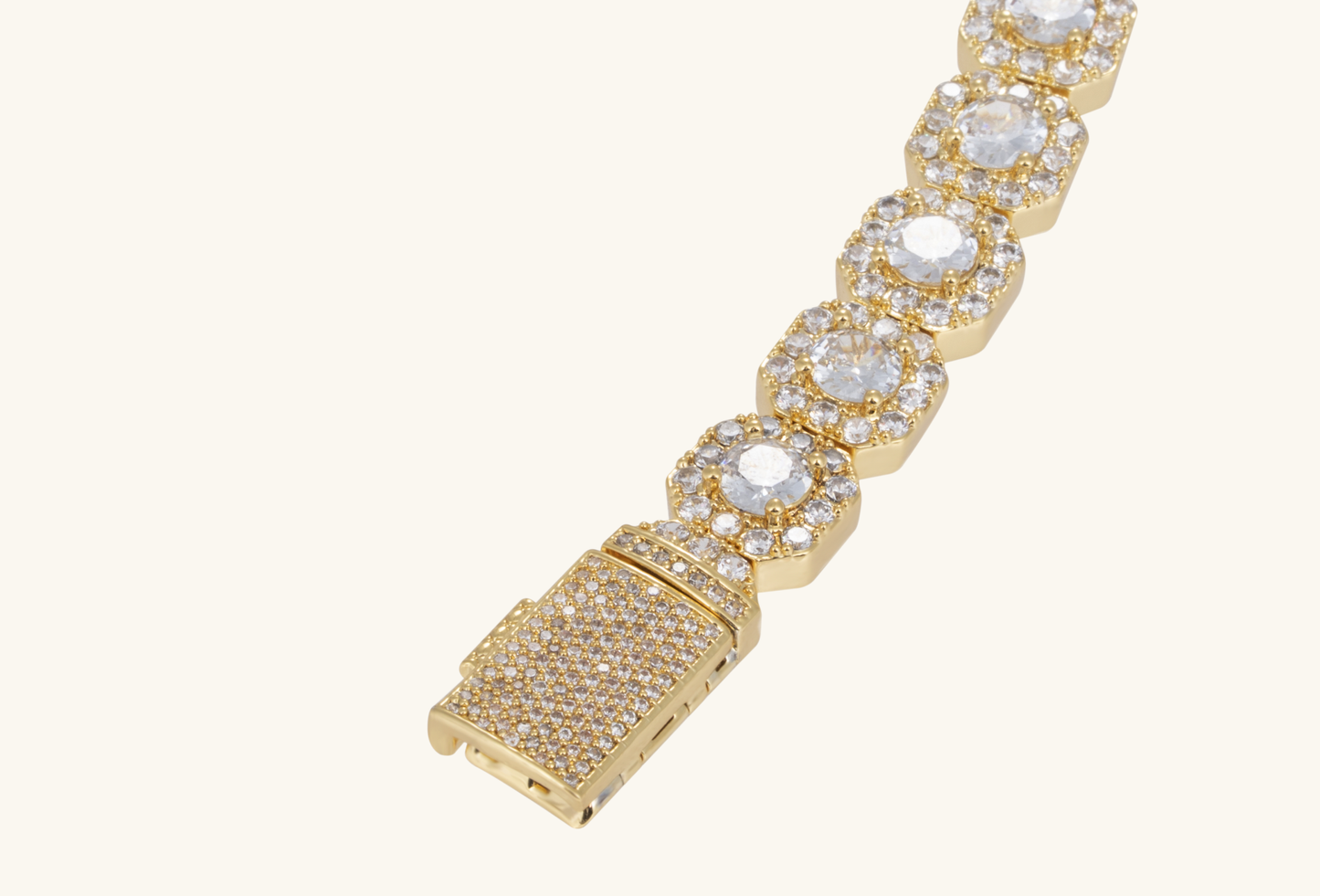 Macro view of Diamond 14K Rock Sugar Bracelet highlighting sparkle of round-cut diamonds