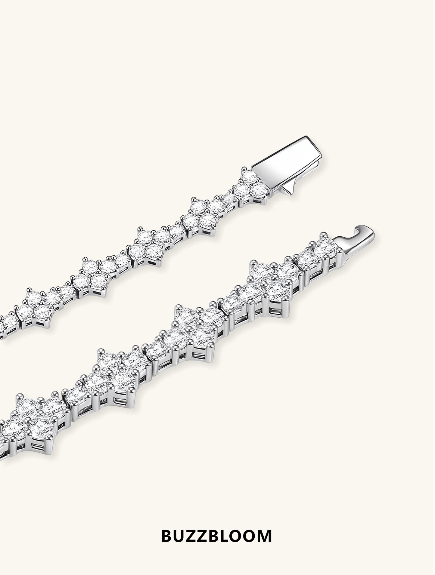 Diamond 14K tennis bracelet laid flat to show elegant design