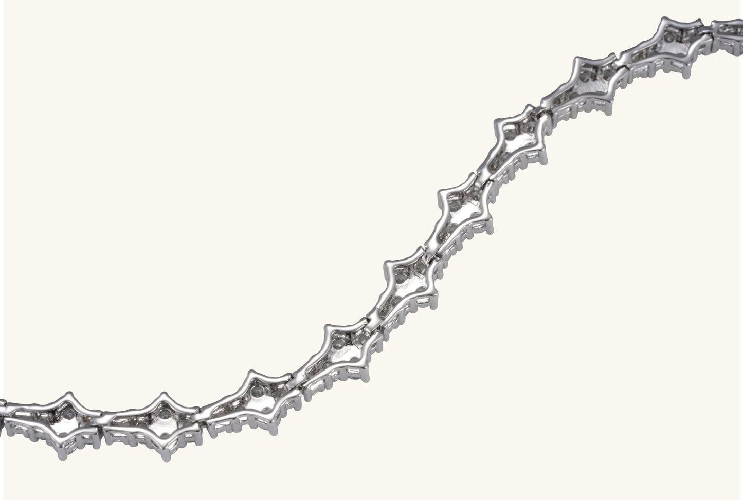 Close-up of diamonds on the 14K tennis bracelet showing brilliance and cut