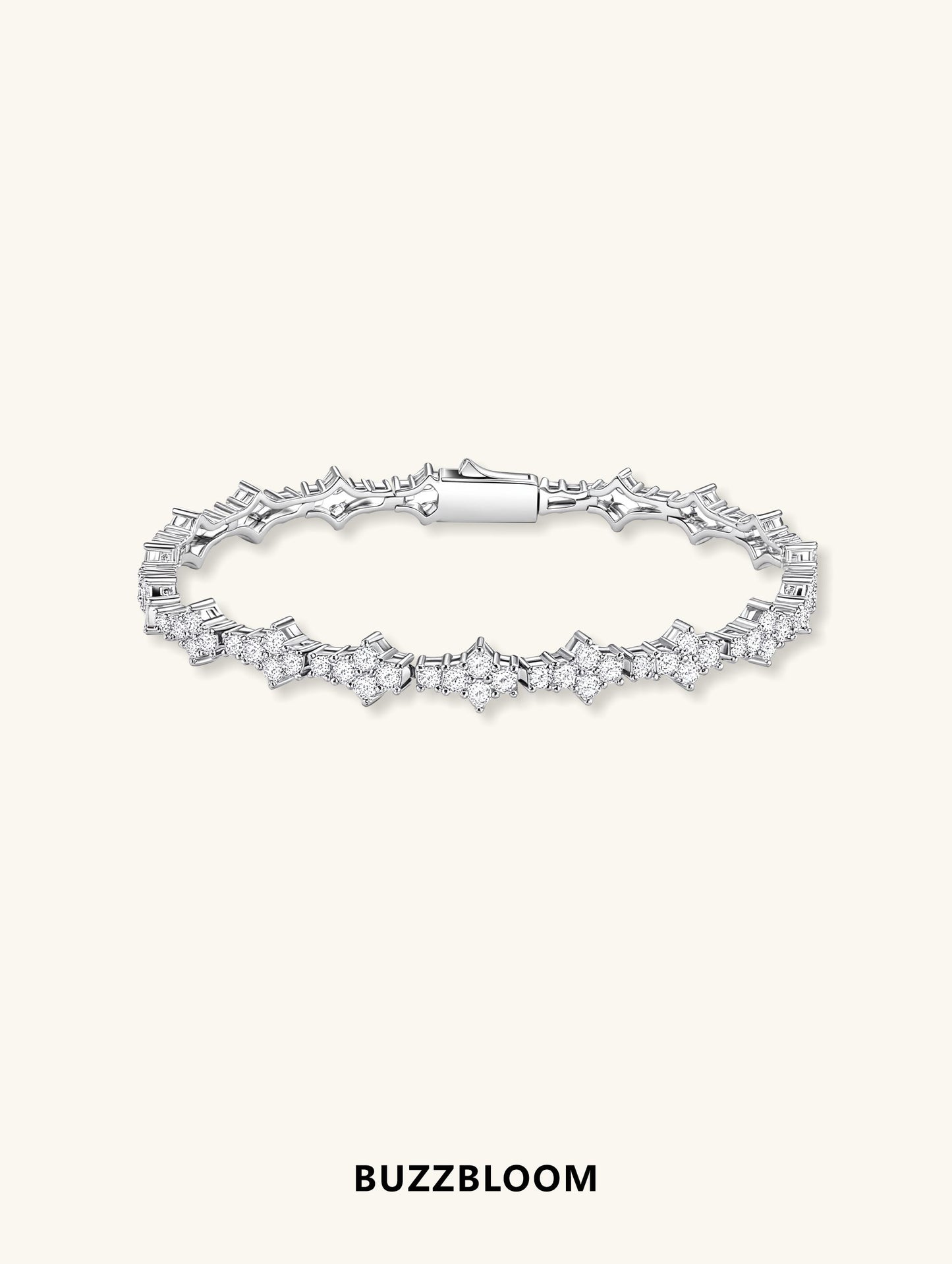 Diamond 14K tennis bracelet front view with sparkling white gold setting
