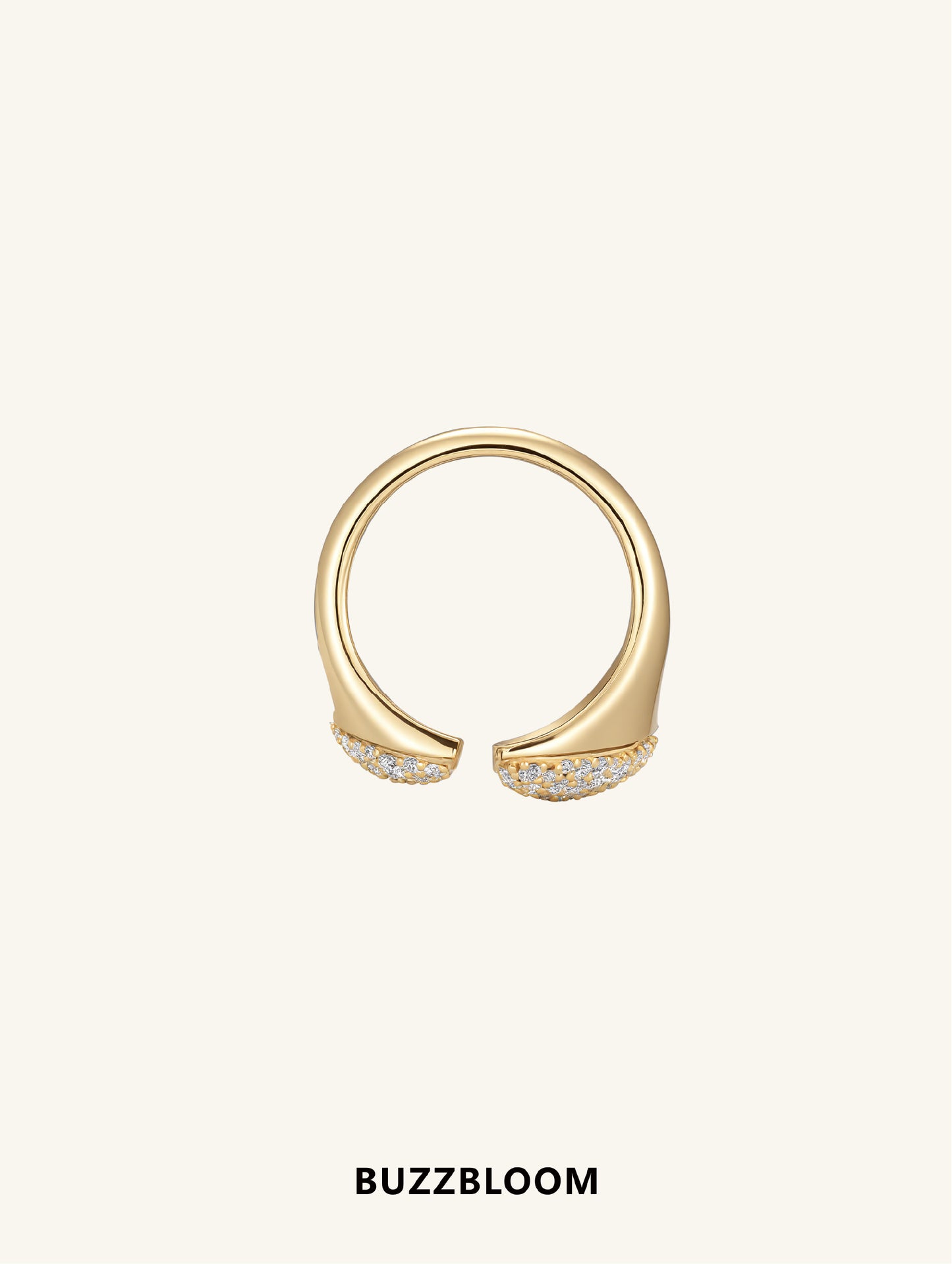 Side profile of BuzzBloom Dual Flame gold pavé moissanite ring