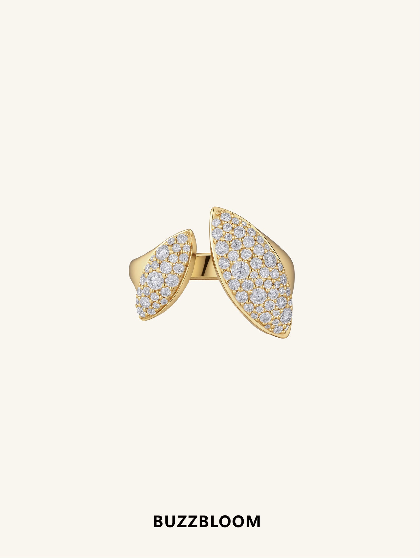 Elegant gold open band ring with moissanite pavé design – top view