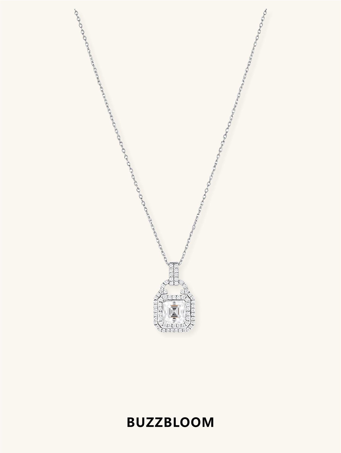 BUZZBLOOM Large Gemstone 14K Pendant front view with diamond halo.