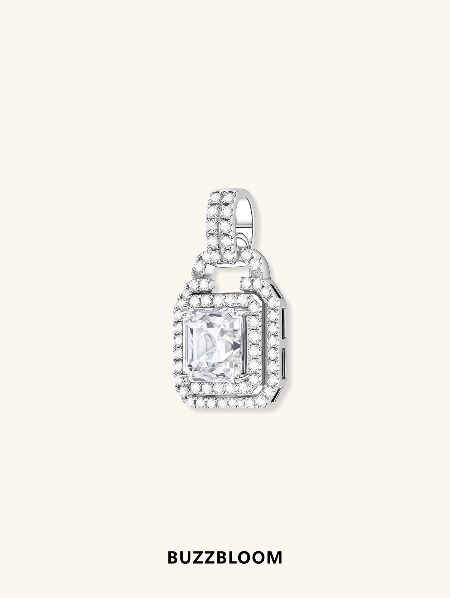BUZZBLOOM Large Gemstone 14K Pendant side profile highlighting intricate diamond setting.