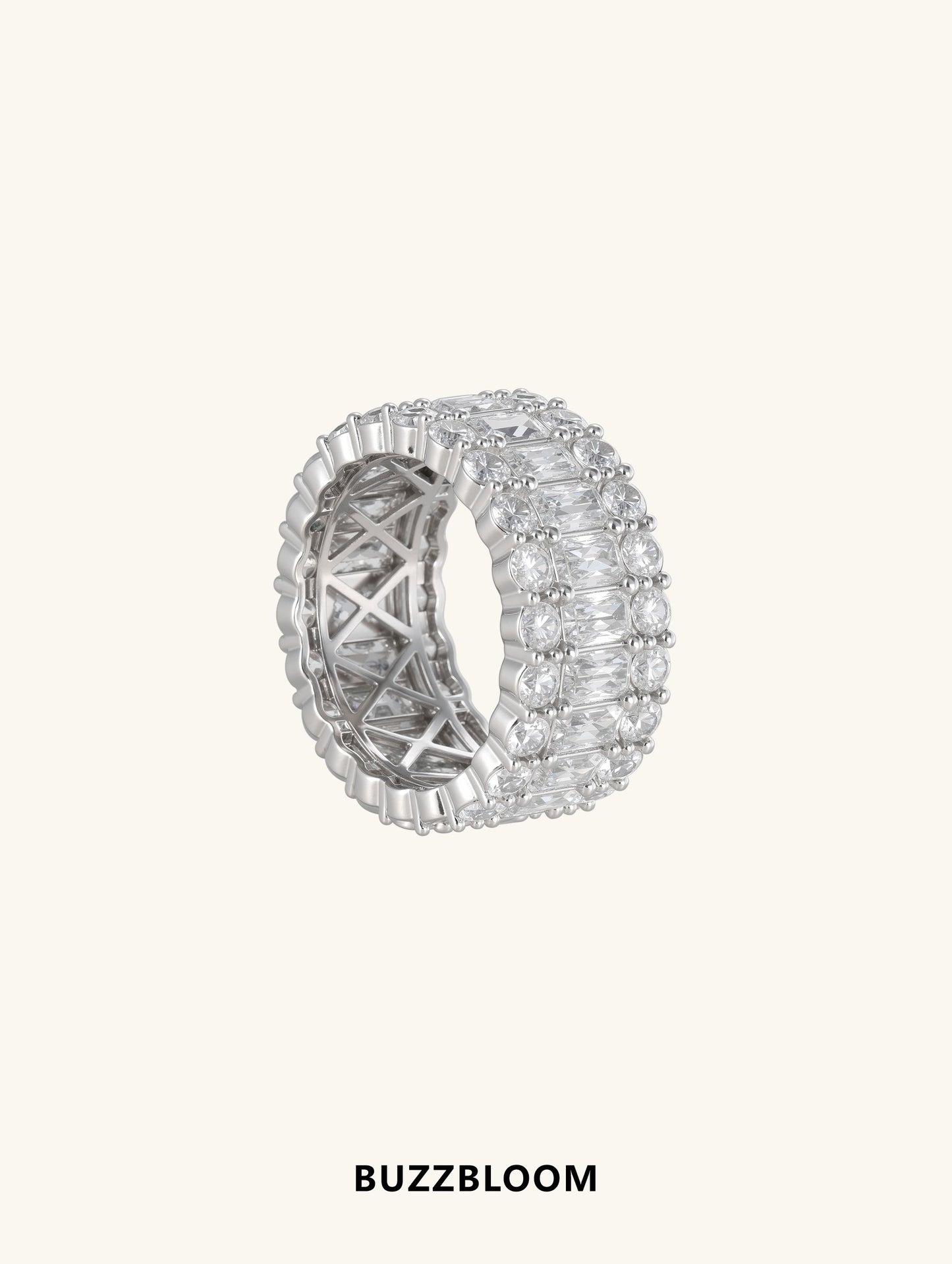 Front view of Luxury 14K Diamond Ring with layered rows of sparkling diamonds